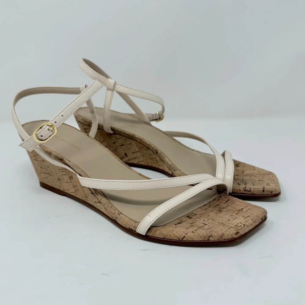 New Stuart Weitzman Oasis 50MM Wedge Sandals Seashell Sz US 8 - Picture 2 of 10